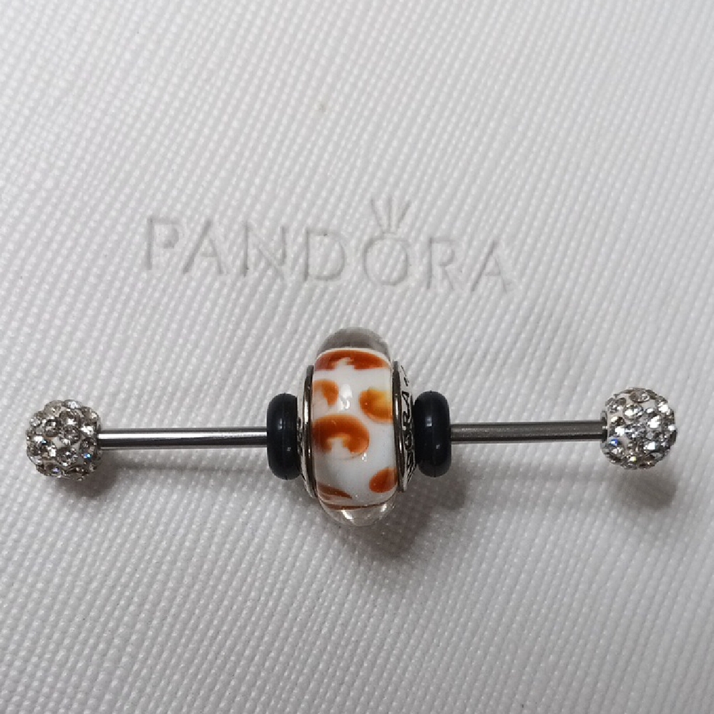 Pandora Vintage Silver Orange Python Murano Glass… - image 1